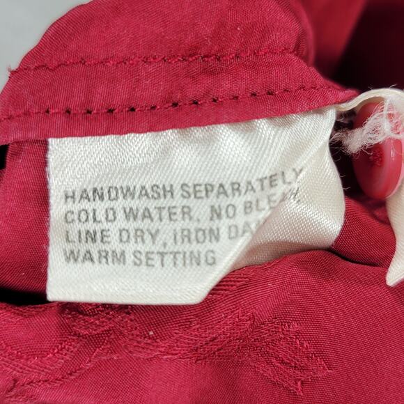 Vintage Royal Silk Womens Shirt 8 Red Button Down Embroidered Floral - Picture 8 of 12